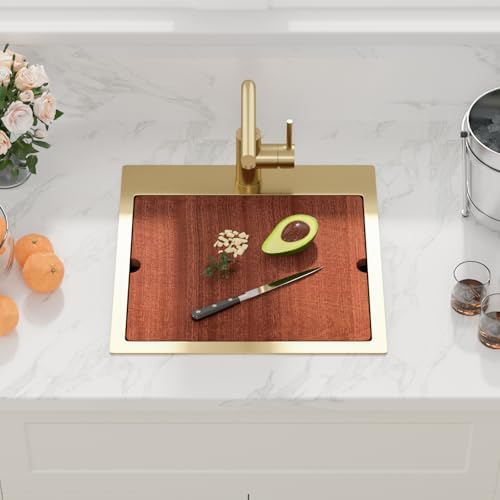 Sarlai Drop Bar Sink - 18 Inch Gold Outdoor Kitchen Sink with Pull-out Faucet Gold Drop In Workstation 18 x 18 Topmount Stainless Steel 16 Gauge Single Bowl Bar Prep RV Outdoor Sinks Basin - Image 2