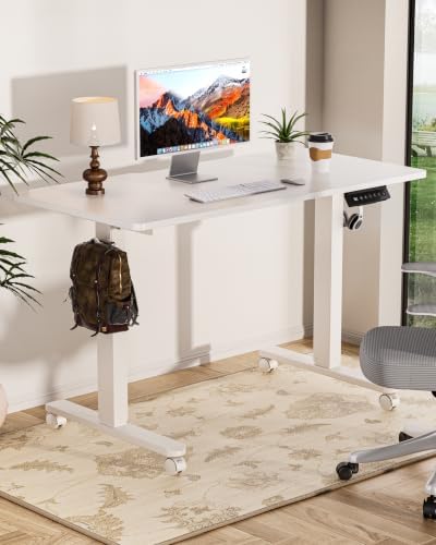 Okin Standing Desk Electric Adjustable Computer Whole Piece Stand up Desk with Wheels Office Gaming Home Office Memory Desks 48x24 inches White - Image 2