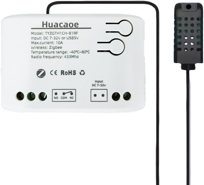 Zigbee 1 Channel 10A Smart WiFi Temperature and Humidity Controller with Extendable Probe Sensor ,USB & DC 7-32V, App Control,Greenhouse,Pet Breeding,Incubator,Reptile,Alexa/tuya zigbee hub Required by Unknown