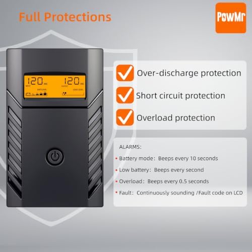 PowMr UPS 1500VA/800W, LCD, AVR, UPS Battery Backup & Surge Protector - Image 4