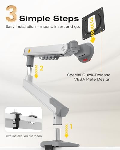 NB SmooVex™ Single Monitor Arm for Monitors 17'' to 32 inch, Mechanical Spring Mount Load up to 9 kg, VESA 75/100 mm Monitor-Mount A5 (White) - Image 5