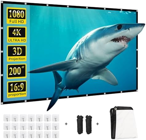 Projector Screen 200 INCH, DUYIKJ Foldable Washable Portable Rear Front Projector Screen 4K Indoor Outdoor 16:9 HD Projection Movies Screen for Backyard Home Theater Office by DUYIKJ