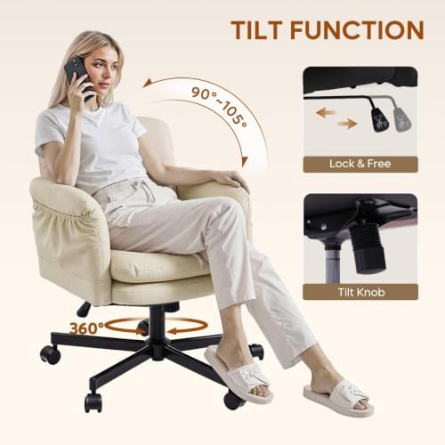 Bestier Criss Cross Chair with Flip-Up Arms, Comfy Wide Vanity Chair - Image 3