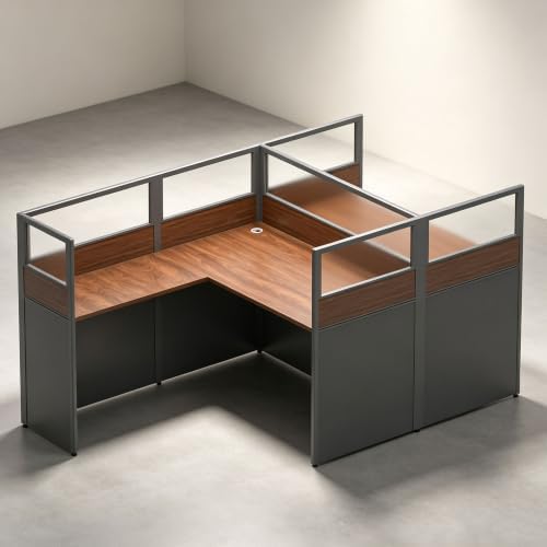 Office CubicleDesk with Mute Privacy Panels (D2 Person-F, Dark Walnut) by Nykto