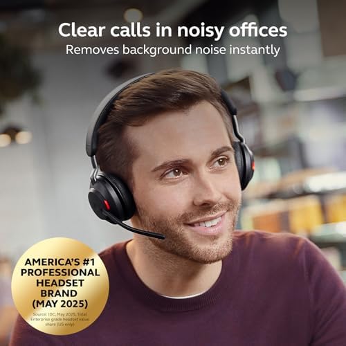 Jabra Evolve2 65 Bluetooth Wireless Headset with Mic for Calls and Music, Dual-Ear Headphones with USB-C Adapter, Up to 37 Hours Battery, Noise-Cancelling, Works with Microsoft Teams, Black (189) - Image 3