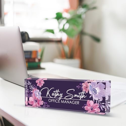Personalized Name Plate for Desk, Custom Desk Name Plate, Acrylic Name Plate Office Desk Accessories, Personalized Office Gifts for Coworkers Teachers, Employee Appreciation Gifts (B-Watercolor) - Image 4