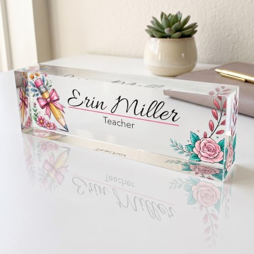 Personalized Acrylic Name Plate with Pencil Flower Design by Artblox