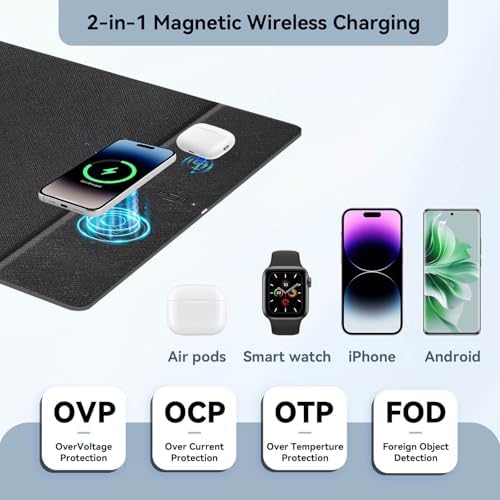Dual Wireless Charging Mouse Pad, Magnetic 15W, Black - Image 2