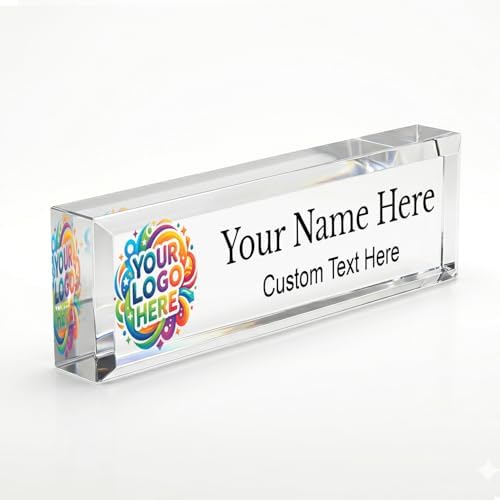Signs ByLITA Customizable Full Color Acrylic Desk Sign – Upload Your Logo or Photo, Personalized Name Plate 2" x 8" Office Desk Décor by SignsByLITA