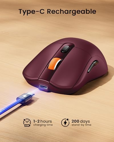 ProtoArc EM15 USB C Mouse, Tri-Mode Bluetooth Mice for Laptop, Wine Red - Image 3
