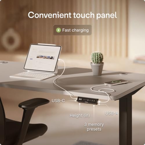 Desktronic HomePro Standing Desk 80x30 — Made in Europe, Ergonomic Sit Stand Home Office Desk, Electric Height Adjustable, Dual Motor, USB & USB-C Charging, Wobble-Free, Touchscreen, 3 Memory Presets - Image 5