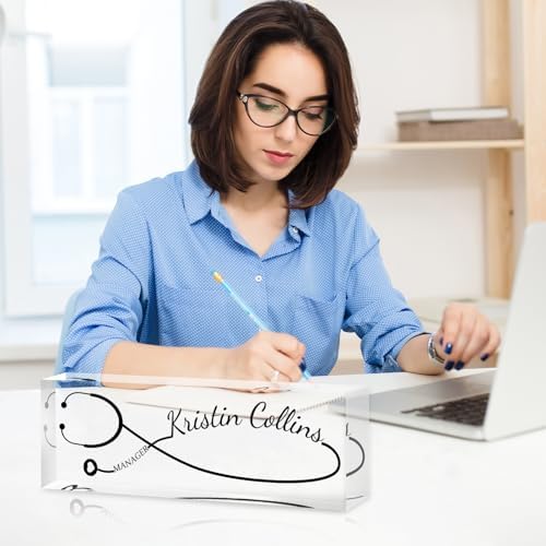 Custom Name Plate for Desk, Personalized Desk Name Plate on Clear Acrylic Glass, Appreciation Gifts for Teacher Employee Boss Coworkers Nurse, Office Desk Accessories for Women Men (Onyx) - Image 4