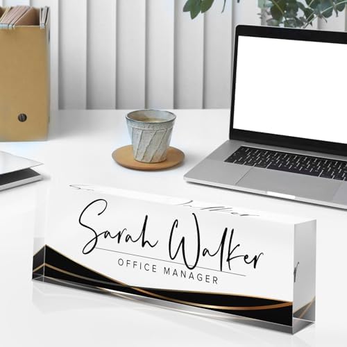 Custom Name Plate - Personalized Desk Name Plate - Acrylic Office Accessories - Appreciation Gifts for Coworkers, Employees, Teachers, Staff, Bosses - Office Decor for Women & Men (Black Curve) - Image 4