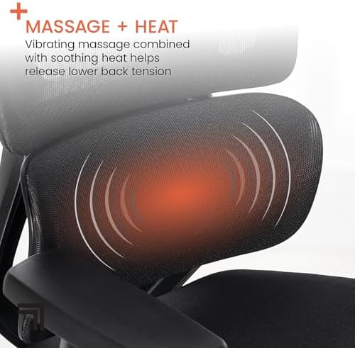 Sharper Image S-850 Heated Ergonomic Mesh Swivel Executive Massage Chair, Black (60106-BLK) - Image 3
