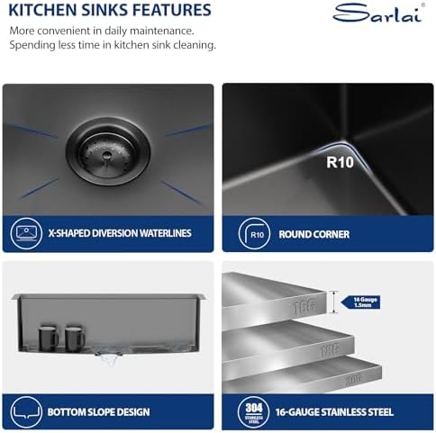 Sarlai 36 Black Undermount Kitchen Sink 36"x19" Workstation Kitchen Sinks - Image 5