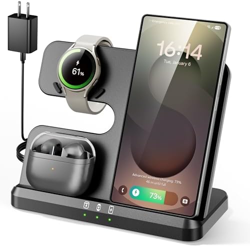 3 in 1 Charging Station for Samsung, Wireless Charger Stand for Galaxy S26/S25/S24/S23/Z Fold, Phone and Watch Charger for Samsung Watch Galaxy 8/7/6/5, Galaxy Buds 3/2/Pro by EDDIBOX