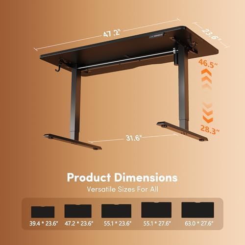 DESINO Standing Desk, 48 × 24 Inches Electric Height Adjustable, Sit and Stand Up, Computer Office Desk with Splice Board, Black Frame/Black TOP - Image 3