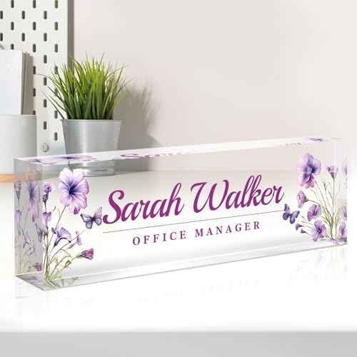 Name Plate for Desk, Desk Name Plate Personalized, Office Decor for Women Men, Acrylic Desktop Accessories, Office Appreciation Gifts for Boss Social Workers Nurse Teacher Employee (Purple) by Spricoz
