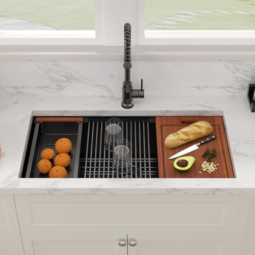 Sarlai 36 Black Undermount Kitchen Sink 36"x19" Workstation Kitchen Sinks - Image 2