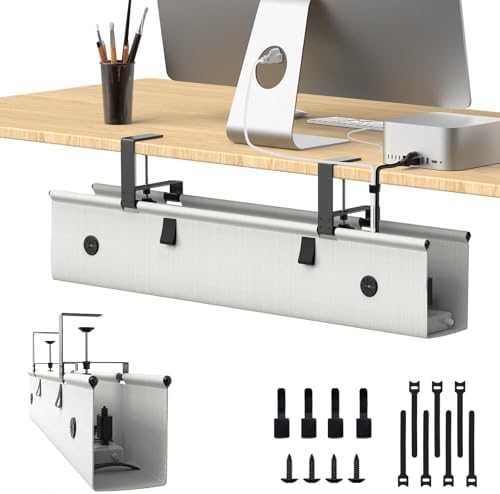 Under Desk Cable Management Tray, 30-inch No-Drill Cord Organizer with Anti-Sag Reinforced Base, Fabric Wire Management Hider for Standing Desk, Office & Gaming Accessories - Grey by Unknown