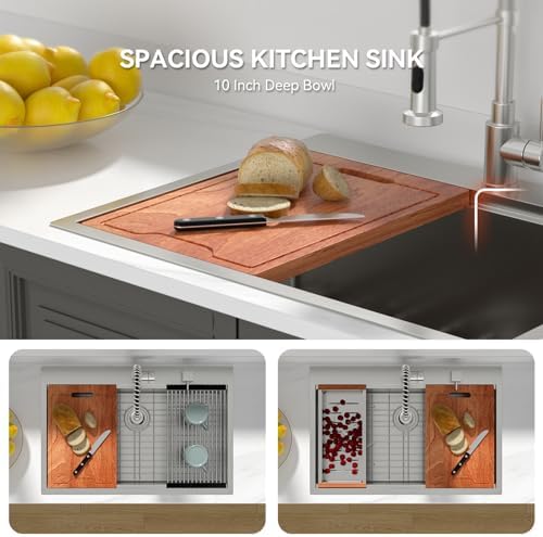 LORDEAR 30x22 Inch Drop In Kitchen Sink Stainless Steel Workstation Kitchen Sinks 16 Gauge Single Bowl Sink with Ledges 30 inch Topmount Kitchen Sinks Round Corners - Image 5