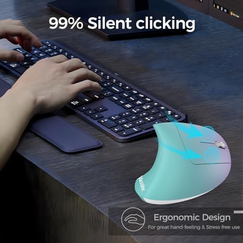Vassink Ergonomic Wireless Rechargeable Mouse,USB A+TypeC(2in 1) Connection, 800/1200/1600 DPI, 6 Buttons,2.4GHz Carpal Tunnel Vertical Mice, for Laptop, Desktop,MacBook - Image 7