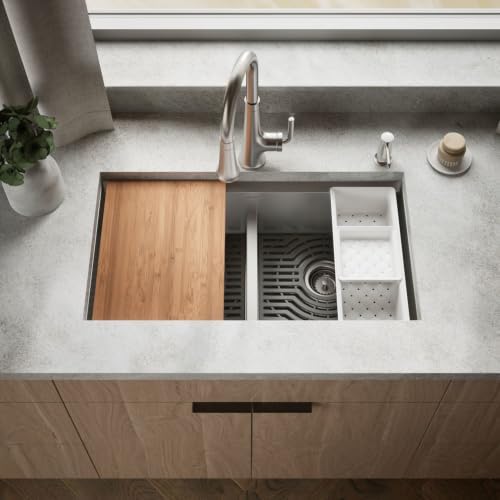 KOHLER 80085-2PC-NA Task™ 33" Smart Divide Top-/Undermount Double-Bowl Workstation Kitchen Sink, Includes Workstation Sink Accessories, Stainless Steel, 2 Faucet Holes - Image 2