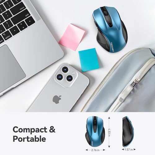 TECKNET Wireless Mouse, 2.4G Ergonomic Computer Mouse, 2600 DPI, Azure - Image 2