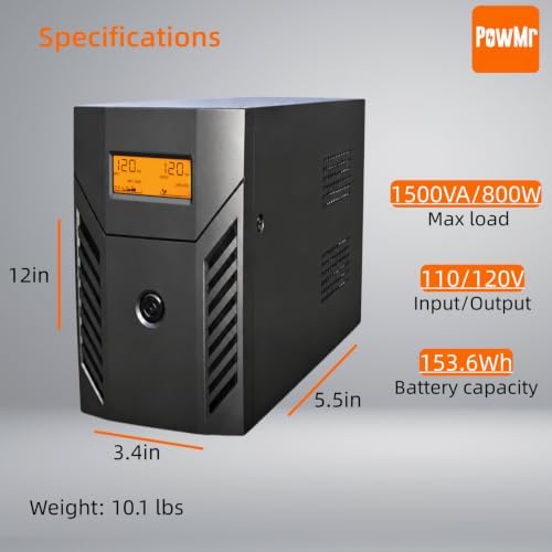 PowMr UPS 1500VA/800W, LCD, AVR, UPS Battery Backup & Surge Protector - Image 6