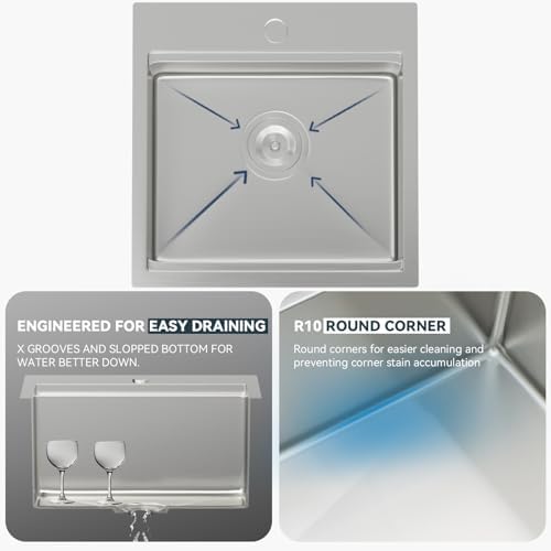 Lordear Stainless Steel Bar Sink 18 Inch Drop In Kitchen Sinks 16 Gauge SUS304 Prep Bar Sink RV Wet Small Kitchen Sinks Indoor Outdoor 18x18x9 Inch - Image 6
