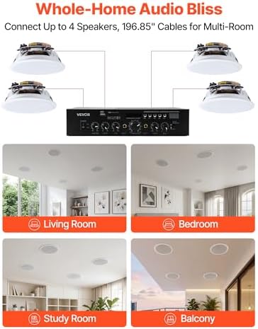 VEVOR Bluetooth Ceiling Speakers, 6.5", in Ceiling & in-Wall Speaker System with Amplifier, 2-Way, for Damp and Humid Placement, Home Theater, Covered Outdoor Patio and Flush Mount Wired, 4 Speakers - Image 6