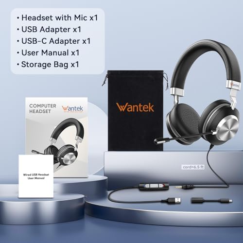 Wantek Headset wtih Mic, USB Headset with Microphone for PC, Computer Headset with Noise Canceling Microphone with Mute for Work Home Office Online Skype Zoom Meetings - Image 5