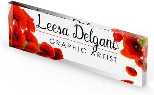 ARTBLOX Personalized Acrylic Desk Name Plate, Poppy Flowers, Wood Stand - Image 5