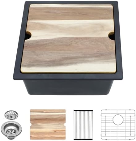 Lordear 18 Inch Undermount Granite Composite Bar Sink 18"x18" Composite Quartz Kitchen Sinks Black Single Bowl Under Counter Ledge Workstation Bar Prep RV Sink Basin by LORDEAR