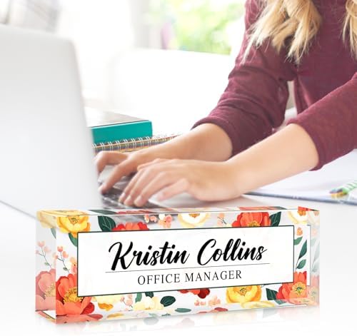 Custom Name Plate for Desk, Personalized Desk Name Plate on Clear Acrylic Glass, Appreciation Gifts for Teacher Employee Boss Coworkers Nurse, Office Desk Accessories for Women Men (Persimmon) - Image 3