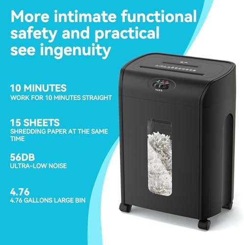 Heavy Duty 15-Sheet Cross Cut Paper Shredder, 4.76 Gallon Paper CD Card Credit Shredder with Transparent Window for Home Office - Image 6