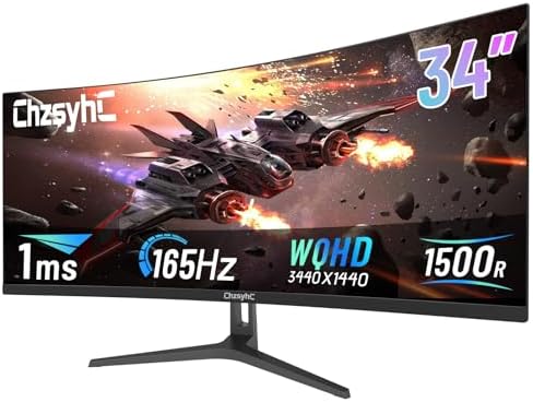 34 Inch Ultrawide Curved Gaming Monitor - WQHD 3440x1440p, 165Hz, 120% sRGB, FreeSync, VESA Mountable (DP&HDMI Cable Incl.) - Immersive PC Monitor for Gamers & Professionals, Black by Unknown