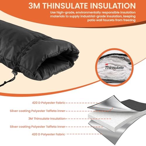 Outdoor Faucet Covers for Winter, 3M Thinsulate Sprinkler Freeze Protector, 25”H x 13”W for Garden Lawn Faucets and Yard Hydrant, Waterproof Cover, Reusable - Image 4
