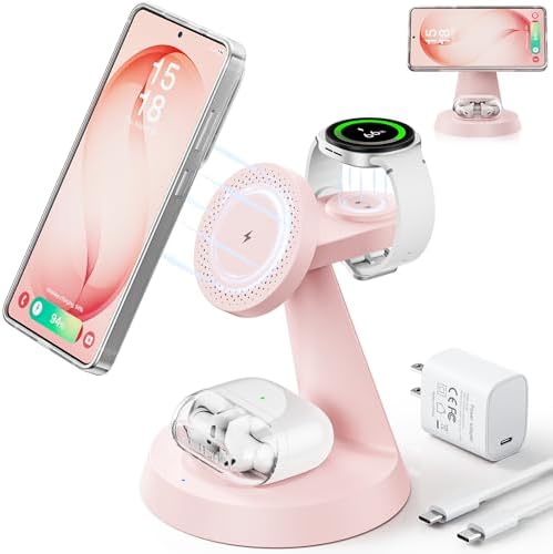 Meifigno Magnetic Wireless Charger for Samsung S26 Ultra/Galaxy Watch8,Pink by Meifigno