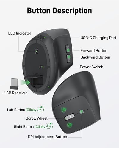 Acer Ergonomic Mouse Wireless, Adjustable DPI Vertical Mouse for Laptop - Image 6