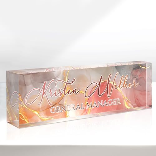 Custom Name Plate for Desk, Desk Name Plate Personalized, Office Decor for Women Men, Acrylic Desktop Accessories, Office Appreciation Gifts for Boss Social Workers Nurse Teacher Employee (Gold/Pink) by Spricoz