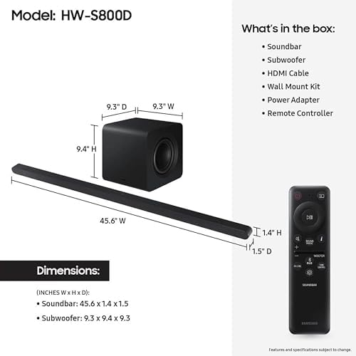 SAMSUNG S800D 3.1.2ch Soundbar w/Wireless Dolby Atmos Audio, Ultra Slim Design, Q-Symphony, SpaceFit Sound Pro, Adaptive Sound, Game Mode Pro with Alexa Built-in, HW-S800D/ZA - Image 2