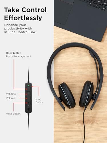 Lenovo Wired ANC Headset, USB-C and USB-A connectivity, Zoom Certified, Active Noise Cancellation, Hearing Protection, 145g Lightweight Comfortable Design, Replaceable Earcups, Business Headset - Image 7