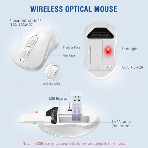 EDJO Wireless Keyboard and Mouse Combo, USB Plug & Play (White) - Image 4