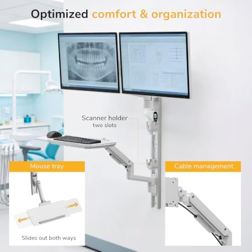 Mount-It! MedHub Wall-Mounted Medical Workstation with Wall Track – Height Adjustable Dual Monitor & Keyboard Arms, Folding Tray, Mouse Pad, VESA Compatible – for Exam Rooms, Clinics & Patient Care - Image 5