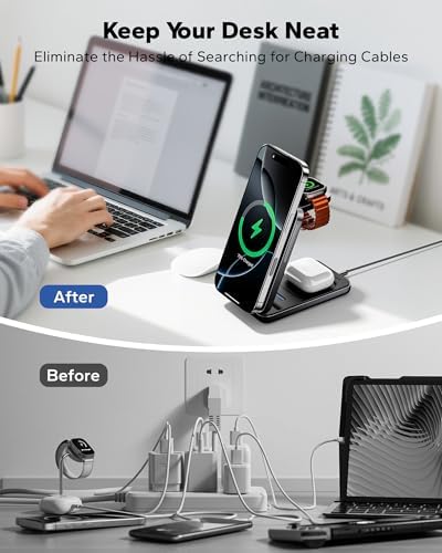 KPON Foldable 3in1 Charging Station for Magsafe, Travel Phone and Watch Charger for Apple, PD20W Wireless Charging Dock for Multiple Devices iPhone 17 16 15 14 13 12 Series/Apple Watch/Airpods - Image 6