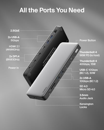 Belkin Thunderbolt 4 Docking Station Triple Display 96W 14 in 1 USB-C Hub - Image 2