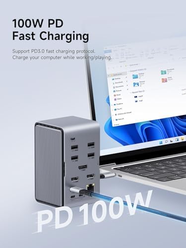 Hagibis USB C Docking Station Triple Monitor, LED Strip Light USB-C Hub Type-C Adapter with 8K DP&HDMI, M.2 SSD Enclosure, 100W PD, 10Gbps USB 3.1, 2.5G RJ45 for MacBook Air Pro, Laptop (U100 Ultra+) - Image 6
