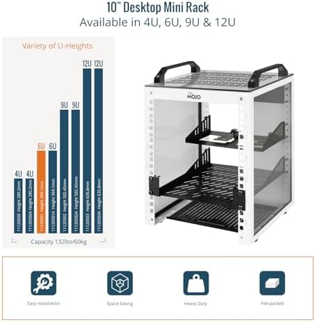 Tecmojo 6U Network Rack, 10 inch Mini Server Rack with 2 Side Translucent Panels & 2 Top Handles, 7.87 inch Deep, for 10 inch IT Equipment & A/V Devices, White (Pack of 2) - Image 5