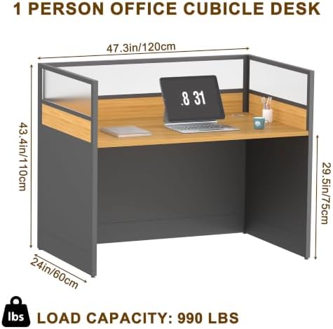 1-person Office Cubicle Desk Workstation w/Mute Privacy Panels, Walnut - Image 2